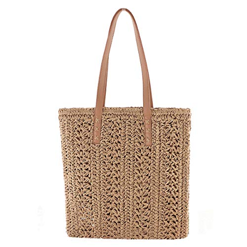 ZLM BAG US Women Straw Crochet Tote Bohemian Summer Beach Bag Large Handmade Shoulder Bag (Light Brown)