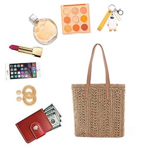 ZLM BAG US Women Straw Crochet Tote Bohemian Summer Beach Bag Large Handmade Shoulder Bag (Light Brown)