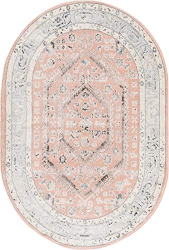 Rugs.com Aurelia Collection Rug – 4' x 6' Oval Rose Medium-Pile Rug Perfect for Living Rooms, Large Dining Rooms, Open Floorplans