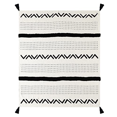 LR Home Modern Boho Tufted Stripe Cotton Throw Blanket