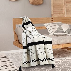 LR Home Modern Boho Tufted Stripe Cotton Throw Blanket