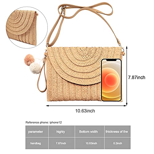 QRZEK Straw Crossbody Bag Straw Shoulder Bag Casual Beach Straw Handmade Bag for Women