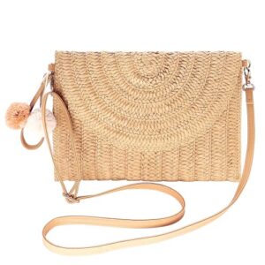 QRZEK Straw Crossbody Bag Straw Shoulder Bag Casual Beach Straw Handmade Bag for Women