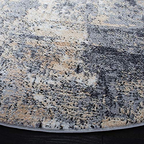 SAFAVIEH Amelia Collection 3' Round Grey / Gold ALA777H Modern Abstract Non-Shedding Dining Room Entryway Foyer Living Room Bedroom Area Rug