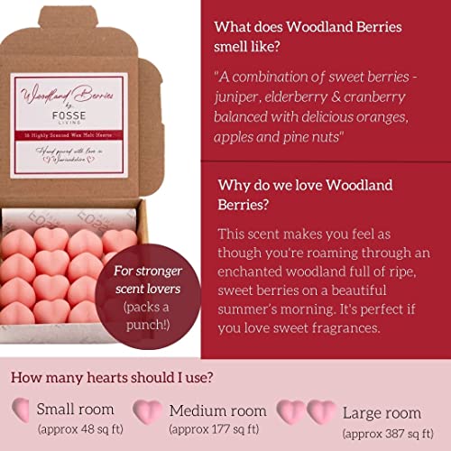 Woodland Berries Wax Melts 16 Pack | Strong Scented Heart Shaped Soy Melts | Up to 96Hr of Scent Per Box | Hand Poured in The UK | Vegan & Plastic Free Long Lasting Candle Alternative