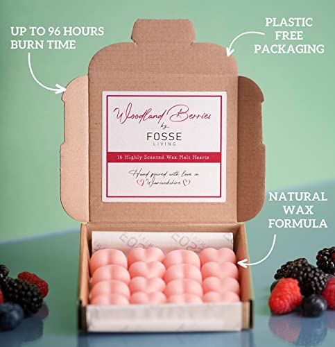 Woodland Berries Wax Melts 16 Pack | Strong Scented Heart Shaped Soy Melts | Up to 96Hr of Scent Per Box | Hand Poured in The UK | Vegan & Plastic Free Long Lasting Candle Alternative