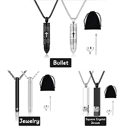 AnHeLin 2PCS Bullet Urn Necklace for Ashes, Cremation Necklack for Ashes, Urn Necklaces for Ashes for Women Men, Cremation Jewelry Locket Stainless Steel Keepsake Waterproof Memorial Pend, Black