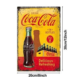 Yepzoer Coca Cola Metal Tin Sign Delicious Refreshing Vintage Poster,Decor Wall for Home Garage Bar Pub Kitchen Outdoor Retro Art Sign 8x12 Inch