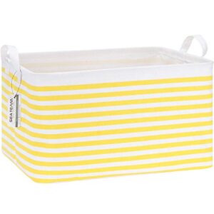 sea team collapsible canvas fabric storage basket with handles, rectangle waterproof storage bin, box, cube, foldable shelf basket, closet organizer, 16.5 x 11.8 x 9.8 inches, yellow stripe