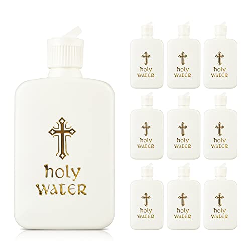 ISKYBOB 10 Pieces Refillable Holy Water Bottles 100ml/3.5oz Gold Cross Plastic Holy Water Container with Screw Lid Christian Easter Party Favor Church Supplies