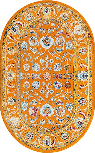 Rugs.com Aurelia Collection Rug – 5' x 8' Oval Orange Medium-Pile Rug Perfect for Living Rooms, Large Dining Rooms, Open Floorplans