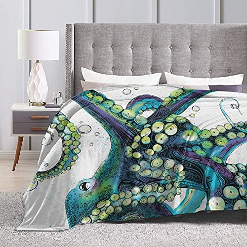 WQAOUD Colorful Fashion Octopus Flannel Fleece Blanket Lightweight Throw Blanket Warm Bed Blanket Ultra-Soft Cozy Microfiber Blanket，Couch and Plush House Warming Decor Gift Idea 50"x40"