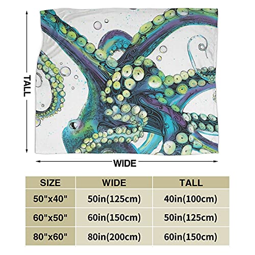 WQAOUD Colorful Fashion Octopus Flannel Fleece Blanket Lightweight Throw Blanket Warm Bed Blanket Ultra-Soft Cozy Microfiber Blanket，Couch and Plush House Warming Decor Gift Idea 50"x40"