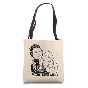 dachshund mom cute strong rosie the riveter dog lover gift tote bag
