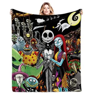 christmas cartoon nightmare blanket halloween movie flannel throw blanket for couch sofa decor cozy warm bed blankets for kids adults 50”x60”