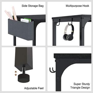 Rolanstar Computer Desk with Power Outlet, 47” Home Office PC Desk with USB Ports Charging Station, Desktop Table with Side Storage Bag and Iron Hooks, Stable Metal Frame Workstation, Black