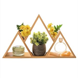 astrowolf mountain floating shelf, wooden mountain wall decor for home, woodland nursery, wood triangle shelf for crystals, cabin & bedroom art shelves – great gifts