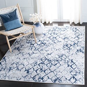 safavieh amelia collection 11′ x 15′ grey / navy ala783h modern trellis distressed non-shedding living room bedroom dining home office area rug