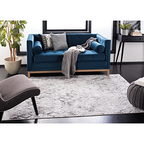 SAFAVIEH Amelia Collection 11' x 15' Grey / Navy ALA783H Modern Trellis Distressed Non-Shedding Living Room Bedroom Dining Home Office Area Rug
