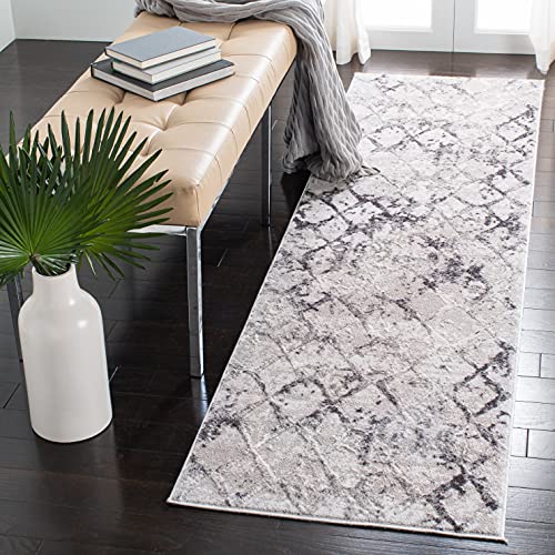 SAFAVIEH Amelia Collection 11' x 15' Grey / Navy ALA783H Modern Trellis Distressed Non-Shedding Living Room Bedroom Dining Home Office Area Rug