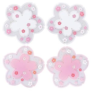 Mujinshow 4pcs 4.5inch Kawaii Sakura Cup Coasters, Cute Pink Macrame Drinks Coasters, Funny Silicone Coasters for Wooden Coffee Table, Flower Desk Cup Mat, Cherry Blossom Coaster for Women Mom Gifts