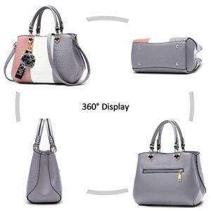 VARLIVOO Women Handbag Shoulder Bag for Ladies Female Messenger Bag for Work Top-Handle Bag Crocodile Pattern Waterproof PU Leather Gray A