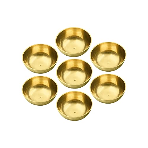 Shubhkart Brass Offering Bowl, Pack of 7 Brass Mini Water Bowl Tibet Tibetan Buddhist Supplies, for Buddhist Ceremonies, Burning incense cones, Dhoop,Meditation