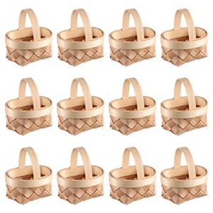 yardwe 12pcs mini woven baskets with handles, wood chip baskets, miniature flower baskets, for wedding party favors crafts farmhouse decor (2.4 x 2 x 2.4 inch)