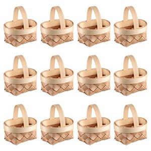 Yardwe 12pcs Mini Woven Baskets with Handles, Wood Chip Baskets, Miniature Flower Baskets, for Wedding Party Favors Crafts Farmhouse Decor (2.4 x 2 x 2.4 Inch)