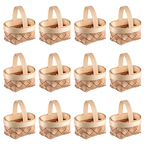 Yardwe 12pcs Mini Woven Baskets with Handles, Wood Chip Baskets, Miniature Flower Baskets, for Wedding Party Favors Crafts Farmhouse Decor (2.4 x 2 x 2.4 Inch)