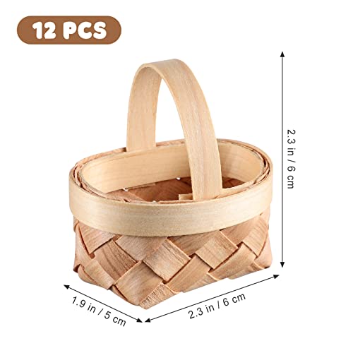 Yardwe 12pcs Mini Woven Baskets with Handles, Wood Chip Baskets, Miniature Flower Baskets, for Wedding Party Favors Crafts Farmhouse Decor (2.4 x 2 x 2.4 Inch)