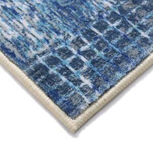 YoKii Navy Blue Geometric Distressed Throw Rug Texture 2x3 Faux Wool Modern Abstract Small Area Rug Fuzzy Kitchen Bathroom Mat Rubber Backed Vintage Diamond Low Pile Indoor Doormat (2x3, Navy Blue)