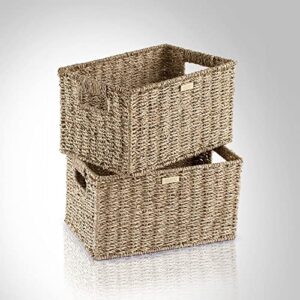ado basics seagrass wicker baskets for organizing with built-in handles, length 13″, width 8.3″, height 7.1″, set of 2