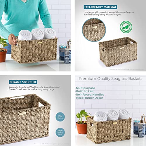 ADO Basics Seagrass Wicker Baskets for Organizing with Built-in Handles, Length 13", Width 8.3", Height 7.1", Set of 2