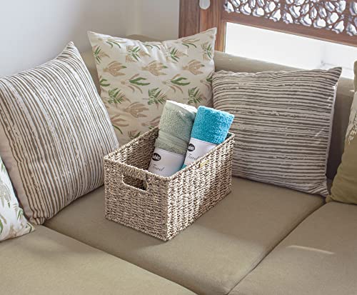 ADO Basics Seagrass Wicker Baskets for Organizing with Built-in Handles, Length 13", Width 8.3", Height 7.1", Set of 2