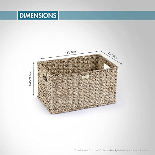 ADO Basics Seagrass Wicker Baskets for Organizing with Built-in Handles, Length 13", Width 8.3", Height 7.1", Set of 2