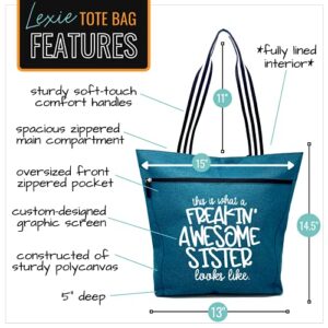 Sister Gifts - Gift from Sister, Brother - Cute Zippered Canvas Tote Bag with Pockets for Women, Little Sisters, Big Sister