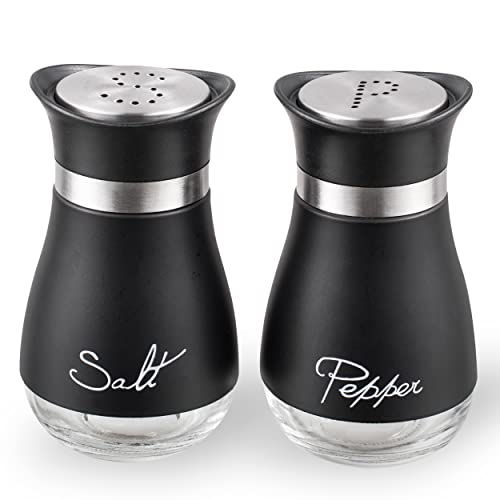 Salt and Pepper Shakers, Stainless Steel and Glass Bottle, Set of 2, Black