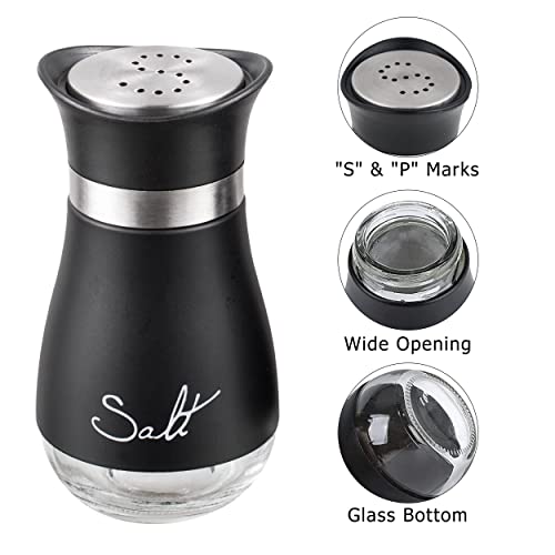 Salt and Pepper Shakers, Stainless Steel and Glass Bottle, Set of 2, Black