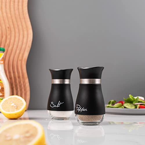 Salt and Pepper Shakers, Stainless Steel and Glass Bottle, Set of 2, Black