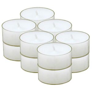 clear tealight candles, 12 pack, white | 4.5 hour long burning unscented clear cup tea light candles | for home, travel, weddings, shabbat, & emergencies