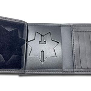 7 Point Star Recessed Badge Bifold WALLET, Genuine Leather Badge 2.87 x 2.85 & ID Holder 2.5 x 4 Credit Card WALLET