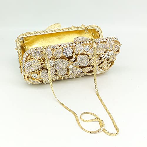 Boutique De FGG Elegant Flower Women Crystal Evening Clutch Bags Wedding Party Bridal Rhinestone Handbag Purse (Gold&Silver)