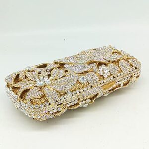 Boutique De FGG Elegant Flower Women Crystal Evening Clutch Bags Wedding Party Bridal Rhinestone Handbag Purse (Gold&Silver)