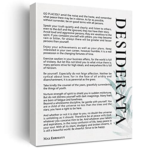 Inspirational Canvas Wall Art Motivational Desiderata Poem Canvas Print Positive Literaty Canvas Painting Office Home Wall Decor Framed Gift 12x15 Inch