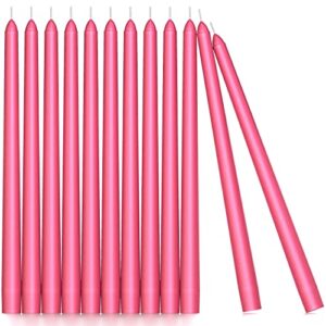 candwax 10 inch taper candle sticks long burning set of 12 – dripless dinner candles for table look like matte metallic candles and are ideal for any occasion – pink glitter taper candles