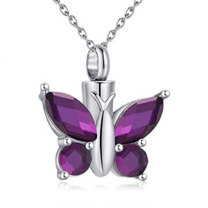 rimzviux purple butterfly urn necklace for ashes memory keepsake cremation jewelry for women in memory of dad mom grandma grandpa brother (dark purple)