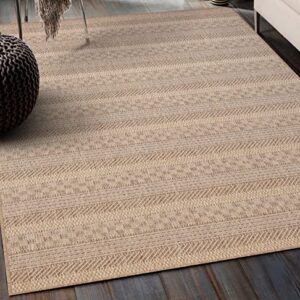 Sherloom Modern Indoor Outdoor Area Rugs 5x7 | Non-Shed - Non-Skid - Washable Rug Runner for Living Room, Dining, Entryway, Patio, Pool Deck | Menzis Collection | Natural, Neutral