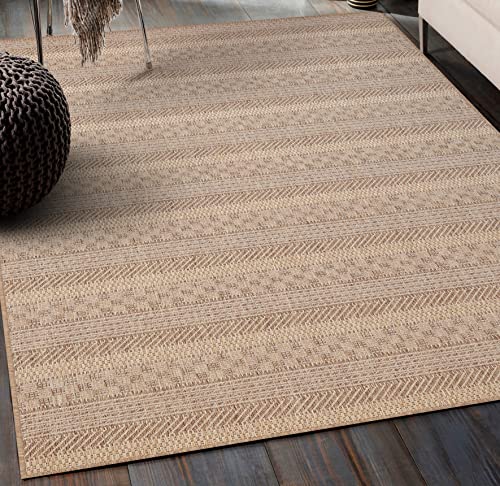 Sherloom Modern Indoor Outdoor Area Rugs 5x7 | Non-Shed - Non-Skid - Washable Rug Runner for Living Room, Dining, Entryway, Patio, Pool Deck | Menzis Collection | Natural, Neutral