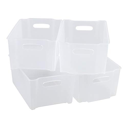 CadineUS 4-pack Stackable Organizer Bins, Clear Stackable Storage Bins